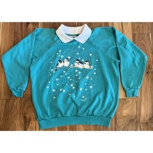Morning Sun Grandma Sweatshirt Women 2XL Bird Snowy Christmas USA Cute Vintage